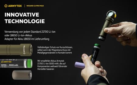 Armytek Wizard C2 Pro Max Magnet USB Olive Taschen- und Stirnlampe mit Magnethalterung / Stirnhalterung akkubetrieben weißes Licht