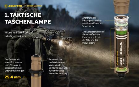 Armytek Dobermann Pro Magnet Sand USB LED Taschenlampe akkubetrieben Warmes Licht