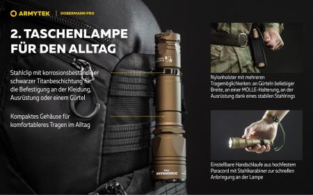 Armytek Dobermann Pro Magnet Sand USB LED Taschenlampe akkubetrieben Warmes Licht
