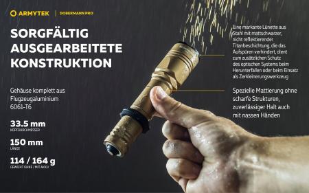 Armytek Dobermann Pro Magnet Sand USB LED Taschenlampe akkubetrieben Warmes Licht