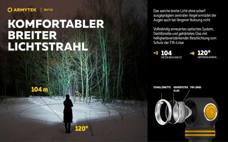 Armytek Elf C2 USB-C Taschen- und Stirnlampe mit Magnethalterung / Stirnhalterung akkubetrieben Warmes Licht