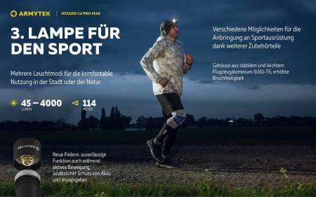 Armytek Wizard C2 Pro Max Stirnlampe und Taschenlampe akkubetrieben neutralweißes licht