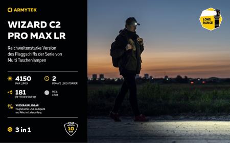Armytek Wizard C2 Pro Max LR Taschen- und Stirnlampe mit Magnethalterung / Stirnhalterung akkubetrieben