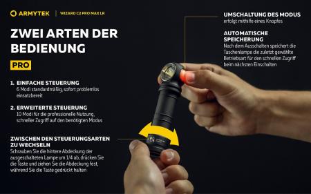 Armytek Wizard C2 Pro Max LR Taschen- und Stirnlampe mit Magnethalterung / Stirnhalterung akkubetrieben