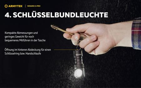 Armytek Wizard C1 Pro Magnet USB Taschenlampe und Stirnlampe 4 in1 mit Magnethalterung akkubetrieben (weißes Licht)