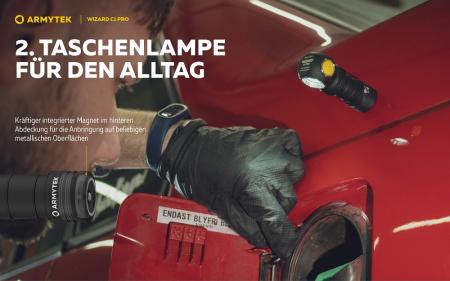 Armytek Wizard C1 Pro Magnet USB Taschenlampe und Stirnlampe 4 in1 mit Magnethalterung akkubetrieben warmes Licht