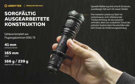 Armytek Predator Pro Pro White LED Taschenlampe akkubetrieben Magnet USB, neutralweißes Licht