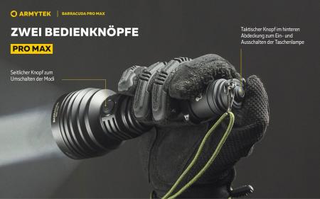Armytek Barracuda Pro Max Set Profi Taschenlampe und Suchscheinwerfer weißes Licht, magnetische Aufladung Akku