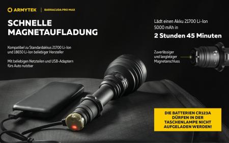 Armytek Barracuda Pro Max Set Profi Taschenlampe und Suchscheinwerfer weißes Licht, magnetische Aufladung Akku