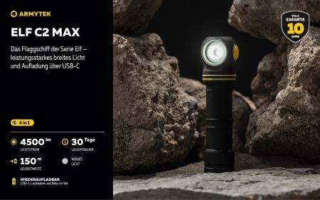 Armytek Elf C2 Max USB-C White Taschen- und Stirnlampe mit Magnethalterung / Stirnhalterung akkubetrieben neutralweißes Licht