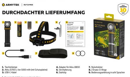 Armytek Elf C2 Max USB-C White Taschen- und Stirnlampe mit Magnethalterung / Stirnhalterung akkubetrieben neutralweißes Licht