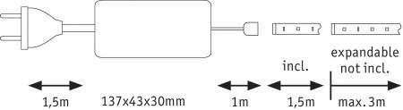 Paulmann 70671 Function MaxLED 1000 Basisset 1.5m 6500K 17W 230/24V Silber
