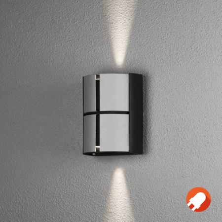 Konstsmide 425-753 Vidar Wandleuchte schwarz und silber lackiertes Aluminium, klares Acrylglas, individuell verstellbarer Lichtaustritt 0-85°