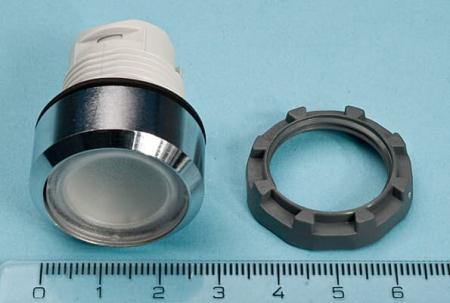 ABB MP1-31C Leuchtdrucktaster, schwarz, flach-tastend, Frontring, Metall verchromt beleuchtbar, transparent