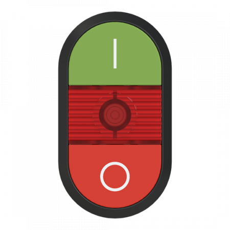 ABB MPD2-11R Doppeldrucktaster, Tasten - oben grün: Symbol I - unten flach: rot Symbol O - Mitte: rot, beleuchtbar