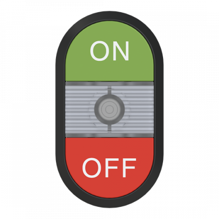 ABB MPD3-11C Doppeldrucktaster, Tasten - oben grün: Symbol ON - unten flach: rot OFF - Mitte: farblos