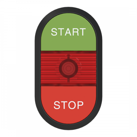 ABB MPD4-11R Doppeldrucktaster, Tasten - oben grün: START - unten flach: rot STOP - Mitte: rot