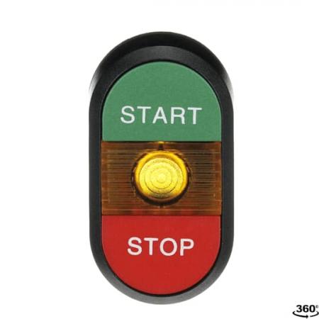 ABB MPD4-11Y Doppeldrucktaster, Tasten - oben grün: START - unten flach: rot STOP - Mitte: gelb
