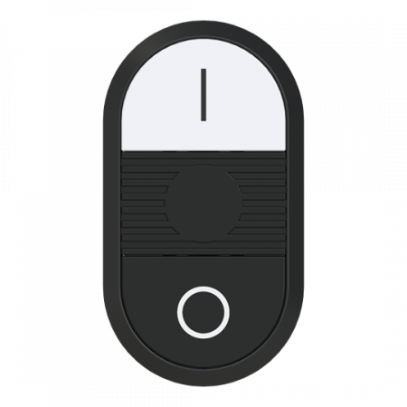 ABB MPD6-11B Doppeldrucktaster, Tasten - oben weiss: Symbol I - unten flach schwarz: Symbol O - Mitte: schwarz, nicht beleuchtbar