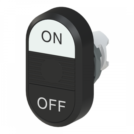 ABB MPD7-11B Doppeldrucktaster, Tasten - oben weiss: Symbol ON - unten flach schwarz: OFF - Mitte: schwarz, nicht beleuchtbar