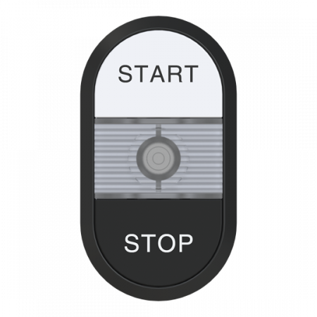 ABB MPD8-11C Doppeldrucktaster, Tasten - oben weiss: START - unten flach schwarz: STOP - Mitte: farblos, beleuchtbar