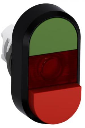 ABB MPD12-11R Doppeldrucktaster, Tasten - oben grün: ohne Text - unten hoch rot: ohne Text - Mitte : rot, beleuchtbar