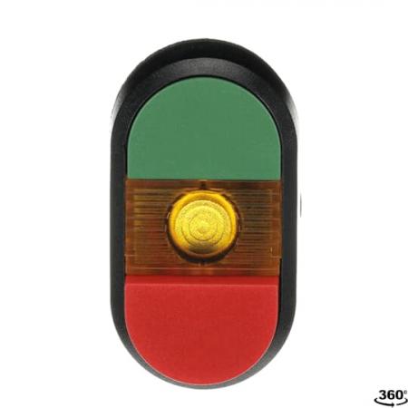 ABB MPD12-11Y Doppeldrucktaster, Tasten - oben grün: ohne Text - unten hoch rot: ohne Text - Mitte : gelb, beleuchtbar