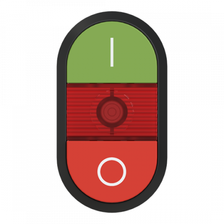 ABB MPD13-11R Doppeldrucktaster, Tasten - oben grün: Symbol I - unten hoch rot: Symbol O - Mitte : rot, beleuchtbar