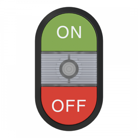 ABB MPD14-11C Doppeldrucktaster, Tasten - oben grün: Symbol ON - unten hoch rot: Symbol OFF - Mitte: farblos, beleuchtbar