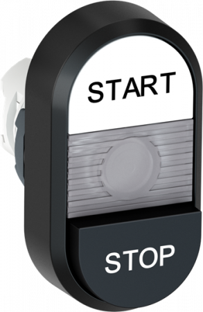 ABB MPD19-11C Doppeldrucktaster, Tasten - oben weiss: START - unten hoch schwarz: STOP - Mitte: farblos, beleuchtbar
