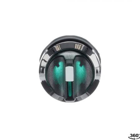 ABB M2SS2-31G Leuchtwahlschalter A-C, grün, 2 Stellungen, kurzer Drehgriff rastend, Frontring Metall verchromt, beleuchtbar