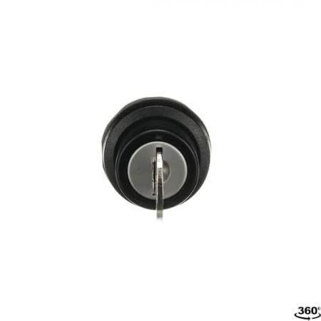 ABB M2SSK2-103 Schlüsselwahlschalter 2 Positionen, rastend, Entrieg. mit Code 73, Ronis 3433-E Schlüsselabzug nur in Pos. B, Frontring Kunststoff schwarz