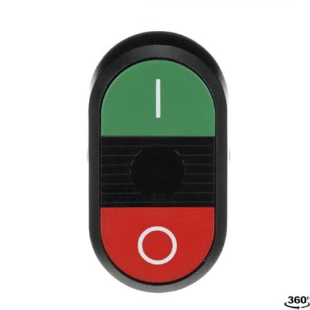 ABB MPD2-11B Doppeldrucktaster, Tasten - oben grün: Symbol I - unten flach: rot Symbol O - Mitte: schwarz