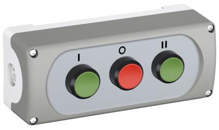 ABB MEP3-1004 Gehäusekombi.3-fach links 1S:I, Mitte 1Ö:O rechts 1S:II, 3 Taster flach tastend CombiLine-Modular, 2. Generation