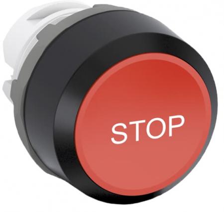 ABB MP1-7081 Drucktaster beschriftet, rot, flach-tastend, Frontring schwarz Kunststoff, Text weiss: STOP, nicht beleuchtbar