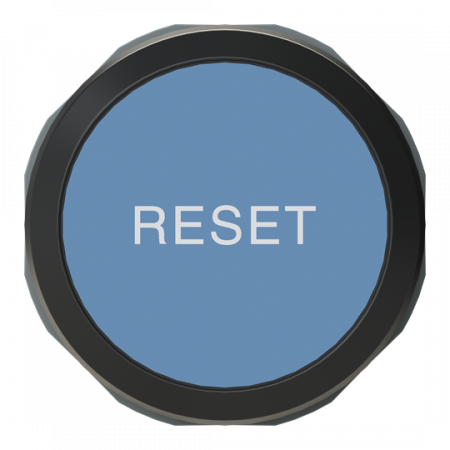 ABB MP1-7154 Leuchtdrucktaster besch, blau, flach-tastend, Frontring Kunststoff schwarz, Text: -RESET-, beleuchtbar