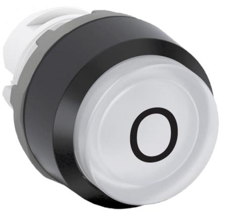 ABB MP3-7040 Leuchtdrucktaster besch, weiss, hoch-tastend, Frontring Kunststoff schwarz, Symbol in schwarz: O, beleuchtbar