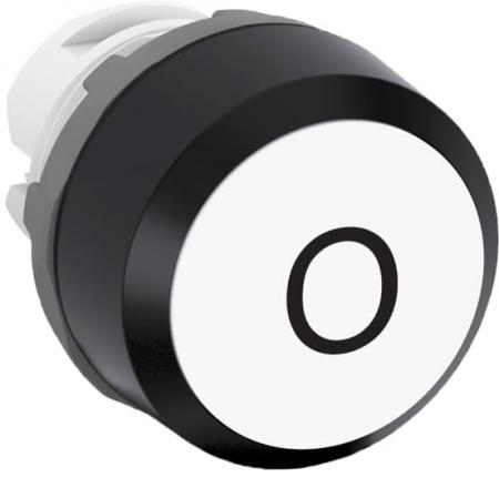 ABB MP1-7035 Drucktaster beschriftet, weiss, flach-tastend, Frontring schwarz Kunststoff, schwarzes Symbol mit -0-, nicht beleuchtbar
