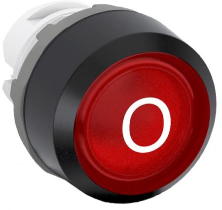ABB MP1-7038 Drucktaster beschriftet, rot, flach-tastend, Frontring schwarz Kunststoff, weisses Symbol mit -0-, beleuchtbar