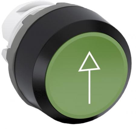 ABB MP1-7202 Drucktaster, grün, bedruckt, flach-tastend, Frontring schwarz Symbol weiss: Pfeil nach oben, nicht beleuchtbar