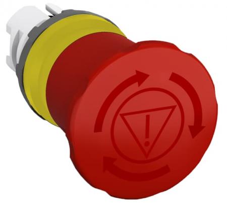 ABB MPET4-1018 Not-Halt-Taster, Kopf rot D=40mm drehentriegelt, Aufdruck weiss Not-Halt-Symbol