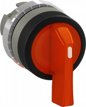 ABB P9MSAZ3A Wahlschalter 3 Positionen orange, langer Griff, 3 Positionen: -45˚ / 0˚ / 45˚ Rückzug nach 0˚, beleuchtbar, Kontakthalter und Kontermutter