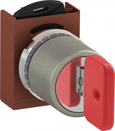 ABB P9MSCD0K37 Schlüsselschalter 2 Positionen, Rot/Metall, Positionen: -45˚ / 45˚, key-code 37 alle Pos. rastend, abziehb. -45˚ & 45˚, Kontakthalter und Kontermutter