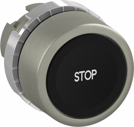 ABB P9MPNNG201 Drucktaster schwarz STOP, Metall, tastend, nicht beleuchtbar Taster-Vorsatz flach, Kontakthalter, und Kontermutter