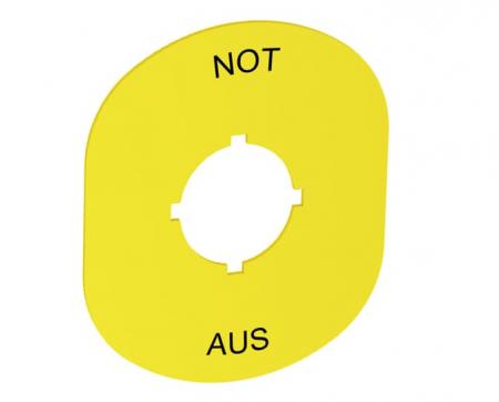 ABB MA6-1102 Schild Not-Aus, Kunststoff, gelb, für vertikal montierte Kunststoffgehäuse,