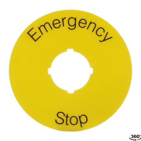 ABB KTC15-1005 Not-Aus-Schild:Emergency Stop, D=70mm Text schwarz, Kunstst-Schild gelb für CombiLine-Modular und CombiLine-Compact