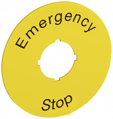 ABB 70 mm diameter legend plate for emergenc Beschriftungsschild gelb, Emergency Stop D=50mm Text schwarz, Alu-Schild gelb 1mm, für Modular und Compact