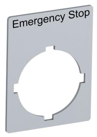 ABB Rectangular legend plate 29,6x39 mm alum Textschild "Emergency Stop", für Schalter mit 1 Schaltstellung