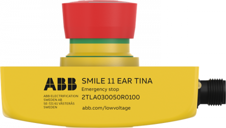 ABB Smile 11 EAR Tina Not-Halt-Taster 1 x 5-poliger Stiftstecker M12, Einbau im Bedienfeld mit dynamischem Funktionsprinzip, LED-Anzeige im Taster