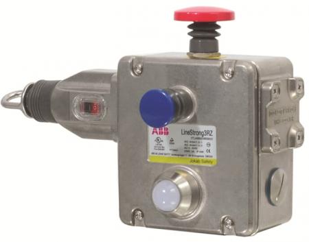 ABB LineStrong3RZ Sicherheitsseilzugschalter 4Öffner + 2Schließer, M20, LED Not-Halt-Vorrichtung Abspannlänge bis 200 m, Rechtssausf. Schalter aus Edelstahl